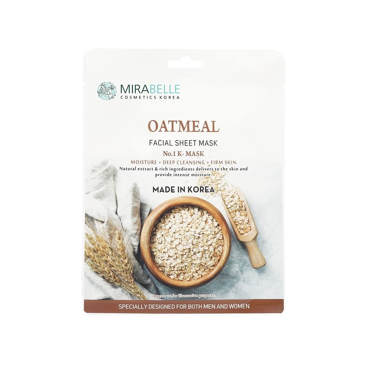 uk61kv6HKjqpL-1.jpg Mirabelle Oat Meal Korean Face Sheet Mask For Skin Nourishment | Exfoliates (Pack of 2) - Fast UK Delivery - Image 1
