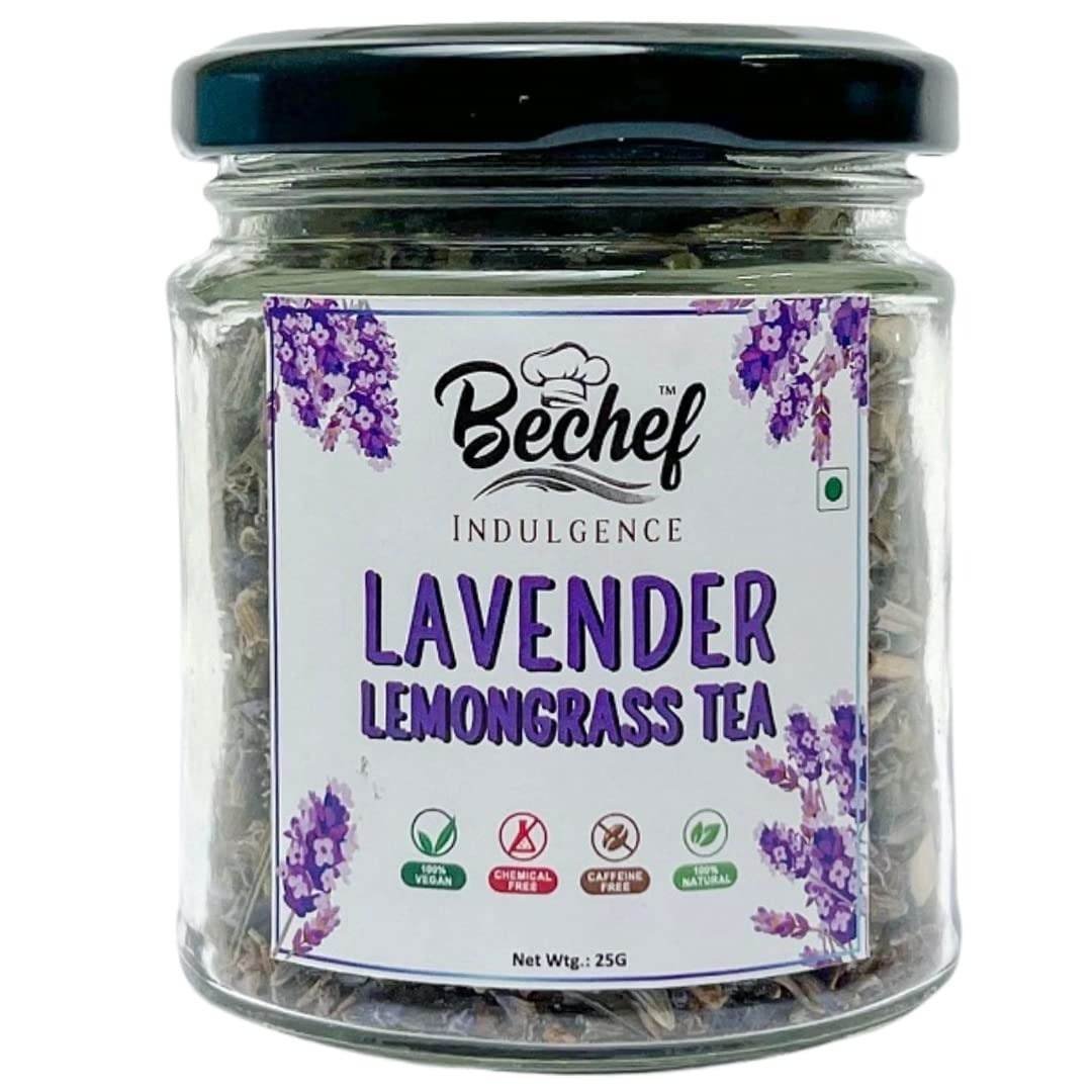 uk61lDUXtCt2L-1-1.jpg Bechef Flower Tea - Lavender Lemon Grass Tea - 25 gm || Allergen Free || Blend of Lavender Flower with Lemon Grass || Detox, Weight Loss, Depression, Digestion - Fast UK Delivery - Image 1