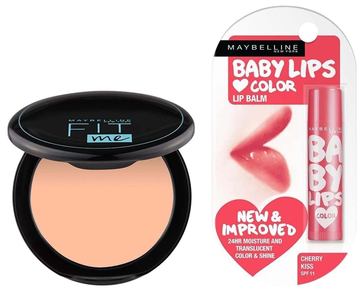 uk61lEnoD3hJL-1.jpg Maybelline New York Compact Powder normal to oily Skin Matte,Natural Finish, 115 Ivory, 6g & New York Lip Balm, With SPF, Cherry Kiss, 4g - Fast UK Delivery - Image 1