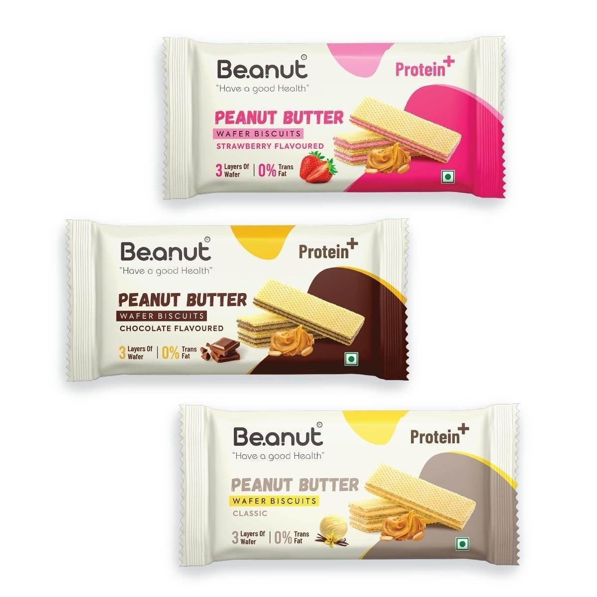 uk61lR1OdIuL-1.jpg Beanut Peanut Waffer Biscuit, Crunchy & Delicious Combo, Assorted Flavoured Waffer Biscuit (Classic, Chocolate & Strawberry) - Pack of 3 - Fast UK Delivery - Image 1