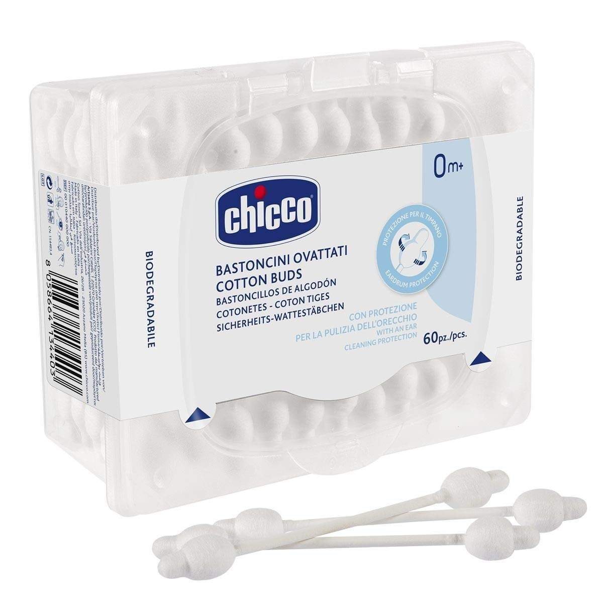 uk61lfeFMv7IL-1.jpg Chicco Cotton Buds with Eardrum Protection, 60 Pieces | For Baby Ear Cleaning | Made Of Paper Stem | Safe and Hygienic | Biodegredable - Image 1