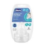 Chicco PhysioTeat Anti-Colic Nipple for Babies (2+ Months) Pack of 2 | Perfect Latch Soft Sense Silicon Teat | Medium Flow | Suitable for Wide Neck Feeding Bottles | BPA Free - Fast UK Delivery