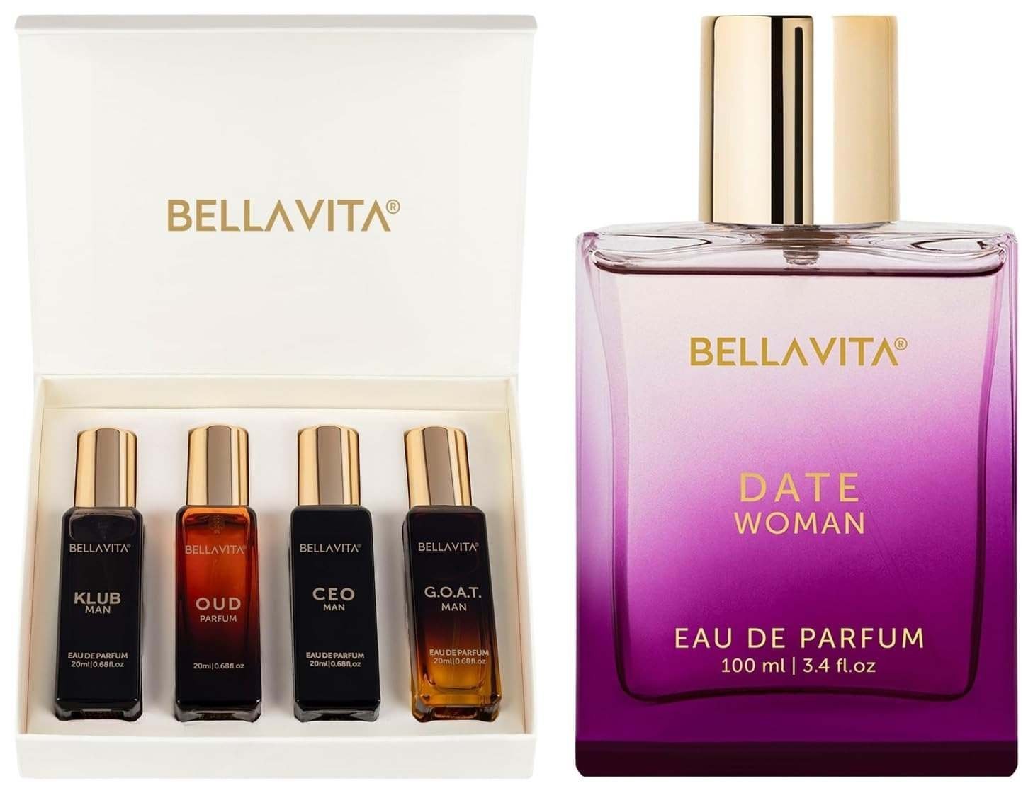 uk61n3NStJRnL-1.jpg Bella Vita Luxury Men 4 X 20 Ml With Klub Oud Ceo G.O.A.T Woody Citrusy Date Woman Liquid Eau De Parfum, 100 Ml,Assorted - Fast UK Delivery - Image 1
