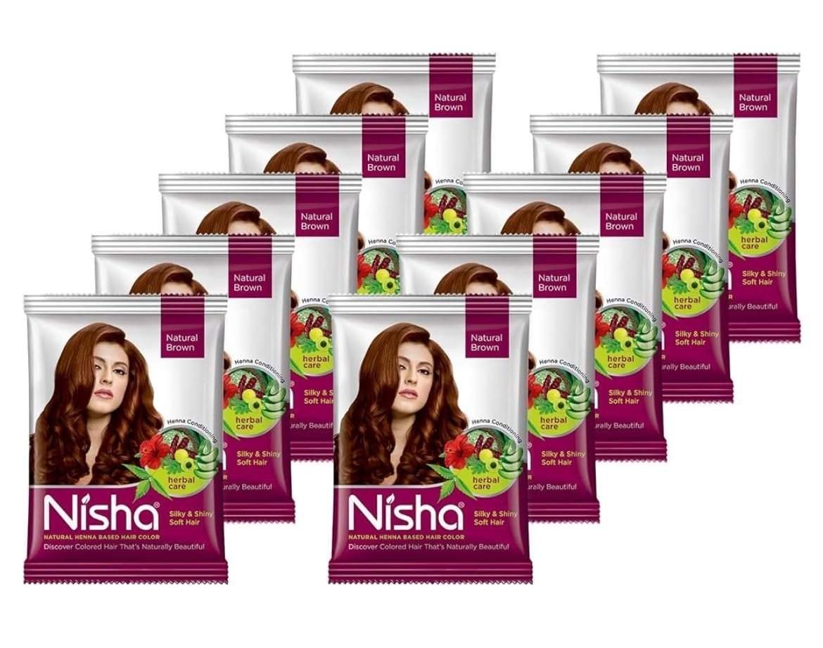 uk61n7LQEvW4L-1.jpg Nisha Natural Henna Based Hair Colour, Brown, Herbal Care with Silky & Shiny Soft Hair Formula pack of 10pc - Fast UK Delivery - Image 1