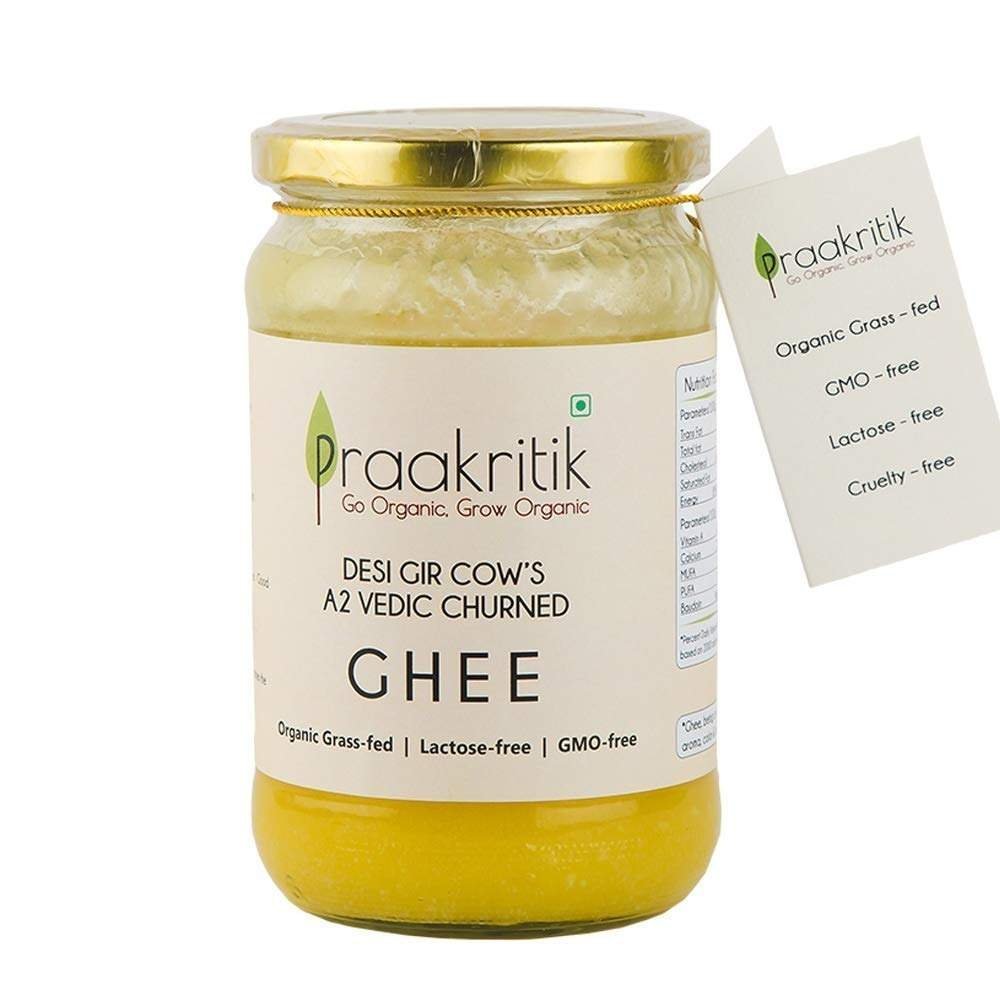 uk61nH3WwJSZL-1.jpg Praakritik Natural Desi Gir Cow Ghee 500ml - 100% A2 Gir Cow Desi Ghee - Prepared by Traditional Bilona Method - Vedic Cultured Grassfed - Vegetarian GMO Free Lactose Free - Cow Ghee 500 ml - Fast UK Delivery - Image 1