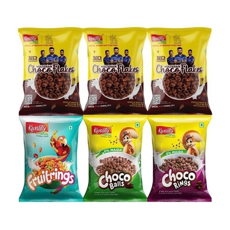 uk61oMqdgtPDL-1-1.jpg Kwality RCB Chocos combi Pack of 6, 110g with Multigrain | Vitamins & Minerals, Source of Fibre | Breakfast Cereal for Kids | Endorsed by Royal Challengers Bangalore (RCB) - Fast UK Delivery - Image 1
