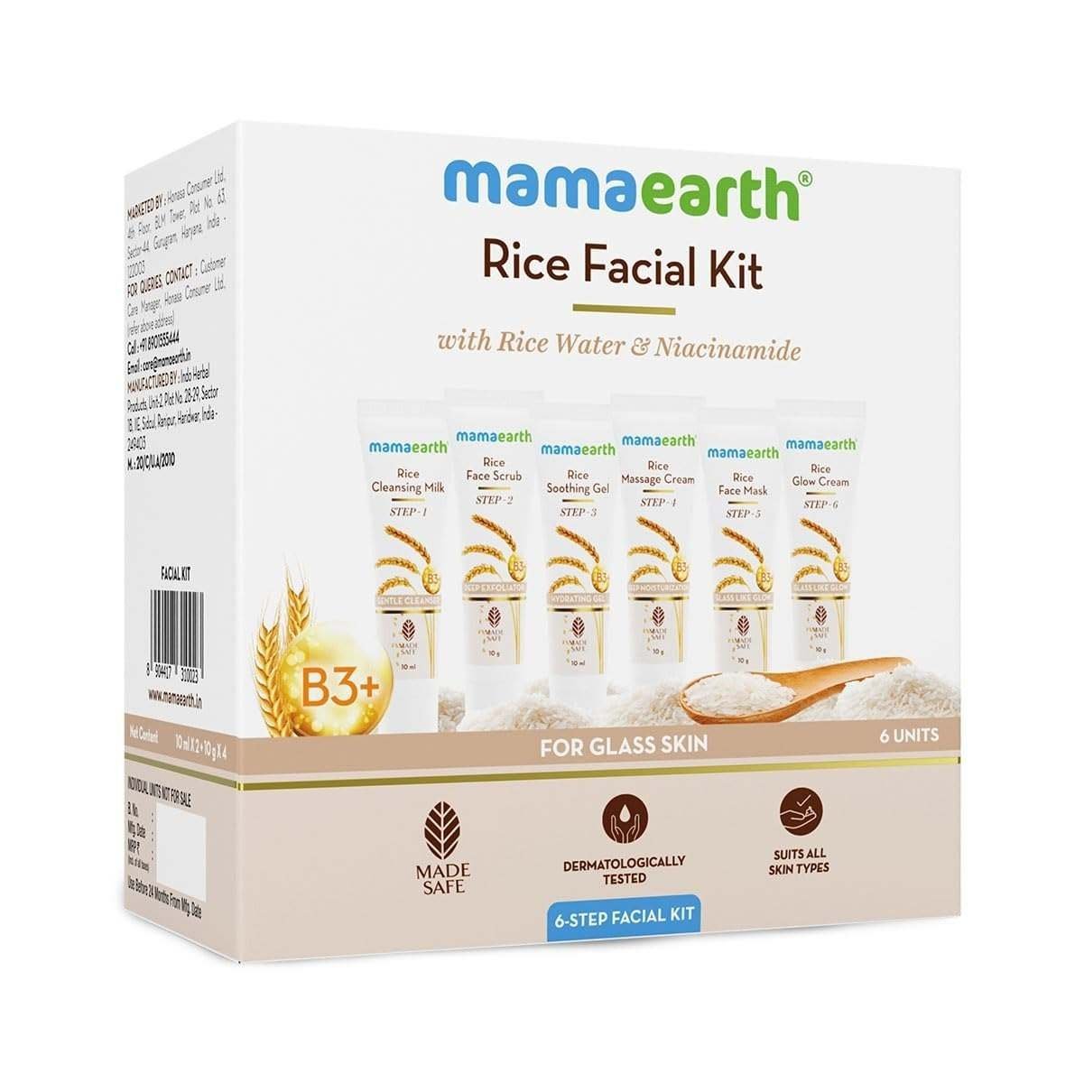 uk61oOaG79HRL-1.jpg Mamaearth Rice Facial Kit With Rice Water & Niacinamide for Glass Skin - 60 g | Salon-Like Glowing Skin in 6 Easy Steps | Improves Skin Texture | Instant Glow | Suitable for all skin types - Fast UK Delivery - Image 1