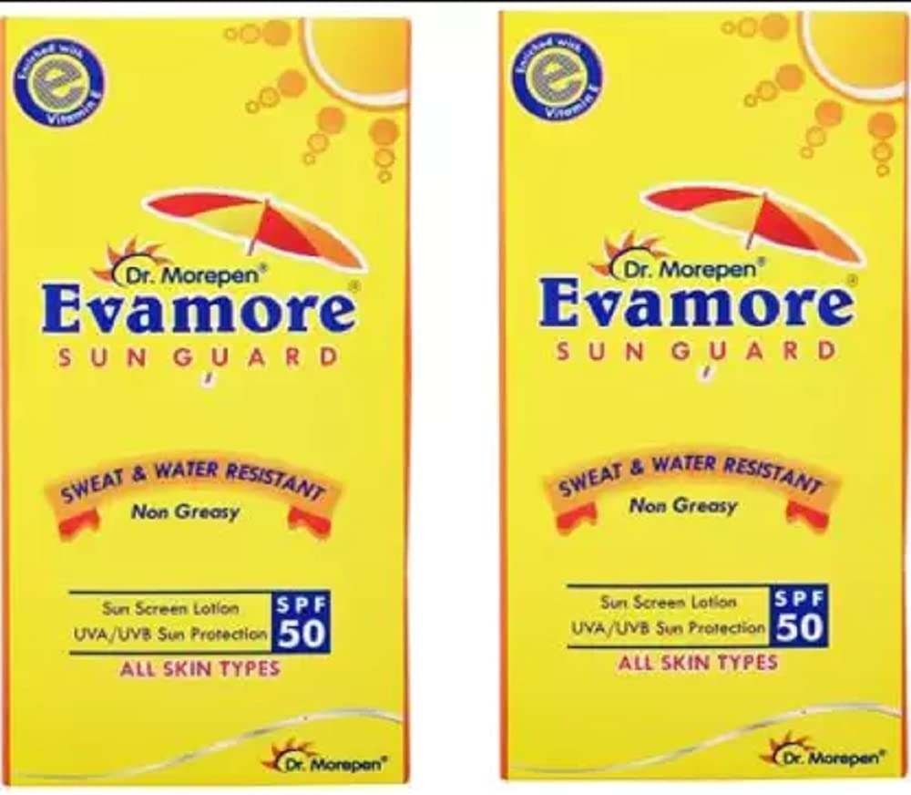 uk61pTKDo582S-1-1.jpg Dr. Morepen Evamore Sun Guard For All Skin Type - SPF 50 PA++ (100 Ml) Pack Of 2 - SPF 50 PA++ (200 Ml) - Image 1