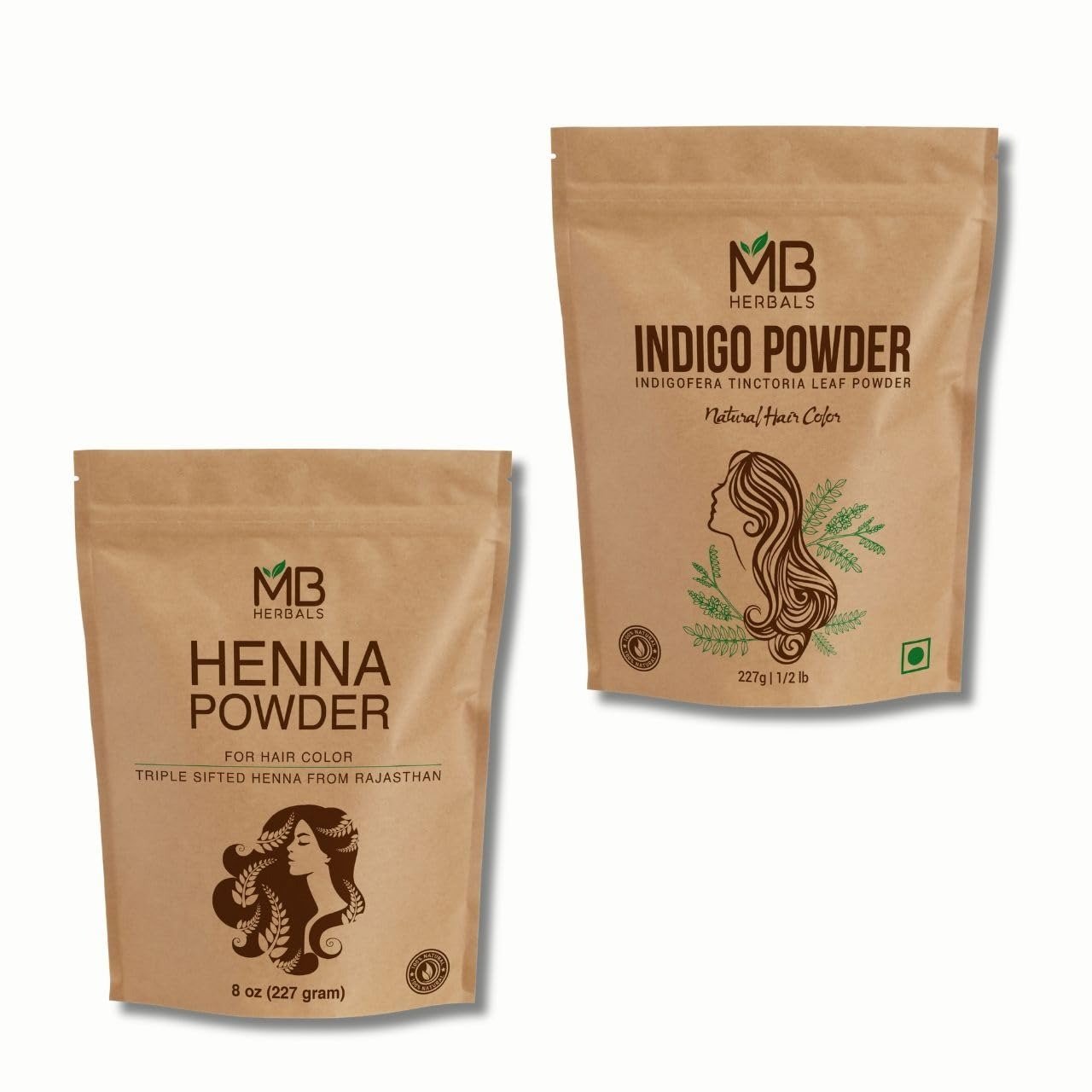 uk61pZLnu-OWL-1.jpg MB Herbals Pure Henna Indigo Powder Hair Care Combo Pack | Natural Hair Conditioner | For Natural Hair Color | 100% Natural - Nothing Added or Removed - Fast UK Delivery - Image 1