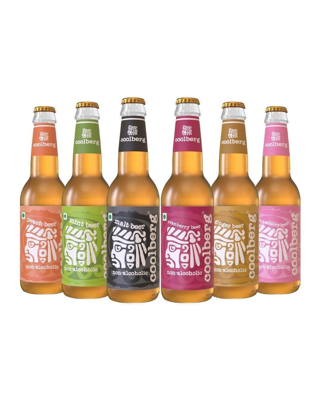 uk61rN2hbnphL-1-1.jpg Coolberg Non Alcoholic Beer Assorted Flavors 330ml Glass Bottle - Pack of 6 (330ml x 6) Peach, Mint, Malt, Cranberry, Ginger & Strawberry - Fast UK Delivery - Image 1