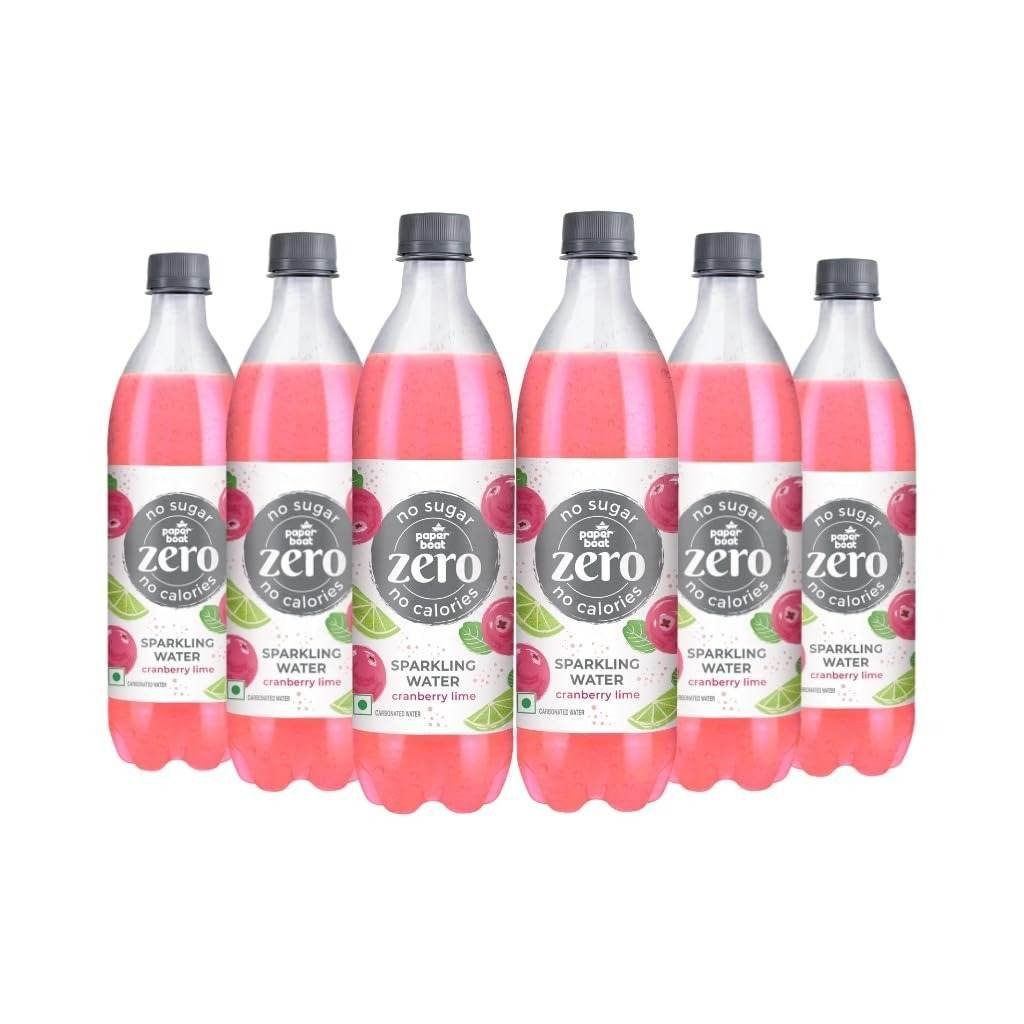 uk61sQeeF9PL-1.jpg Paper Boat Zero Cranberry Lime Sparkling Water, Pack of 6, 600ml Each | Zero Sugar, Zero Calories | Sugar Free| Flavoured Carbonated Water | No Aspartame - Fast UK Delivery - Image 1