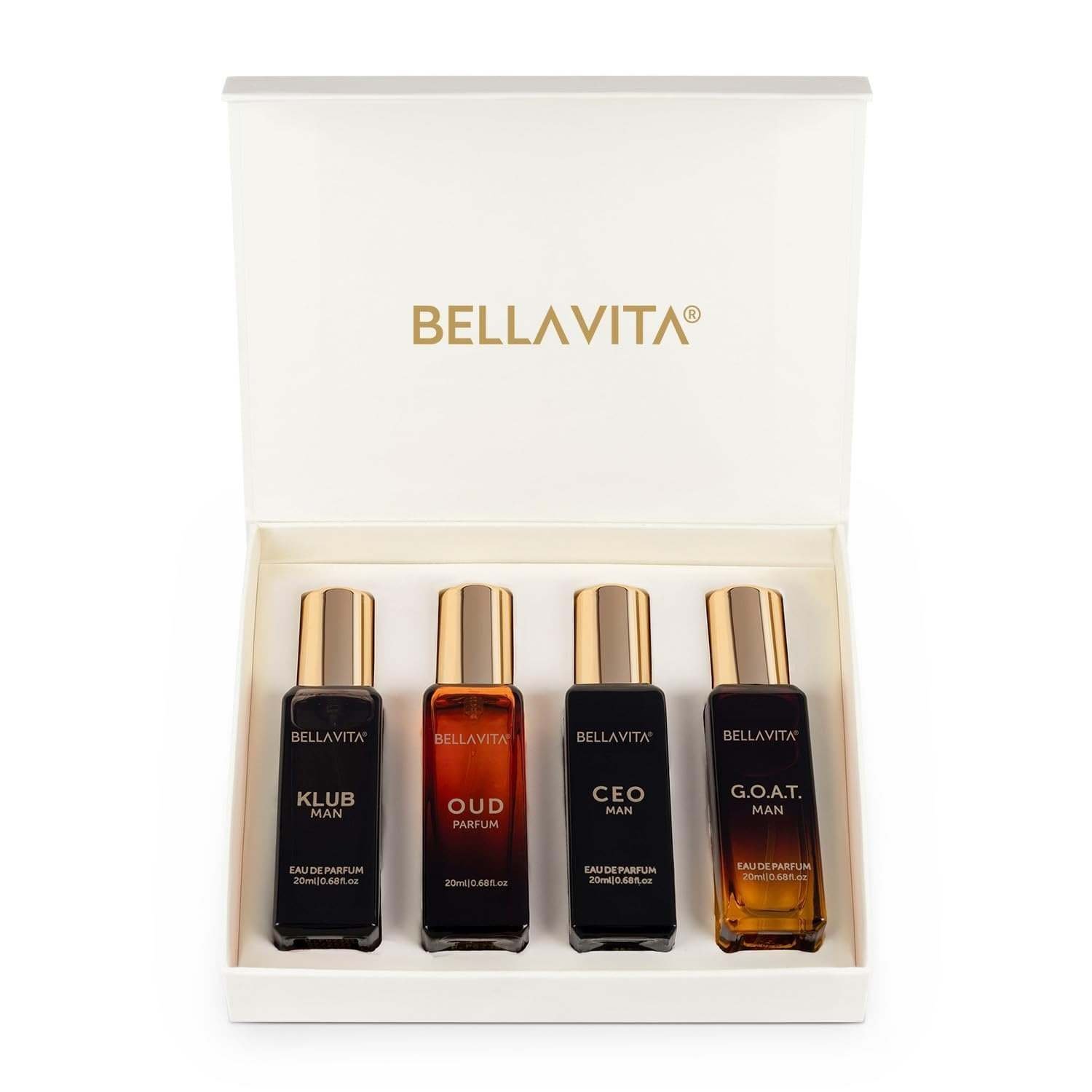 uk61tEG7D3VlL-1.jpg Bella Vita Luxury Man Perfume Gift Set 4 x 20 ml for Men with KLUB, OUD, CEO, G.O.A.T Perfume | Woody, Citrusy Long Lasting EDP Fragrance Scent - Fast UK Delivery - Image 1