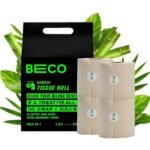 Beco Toilet Tissue Rolls | 3-ply, 880 Pulls (220 x 4 Rolls) | Tissue Paper Roll, Toilet Paper, Toilet Roll Eco Friendly, Soft & Highly Absorbent, 100% Natural Bamboo, Chemical-Free, Hypoallergenic - Fast UK Delivery