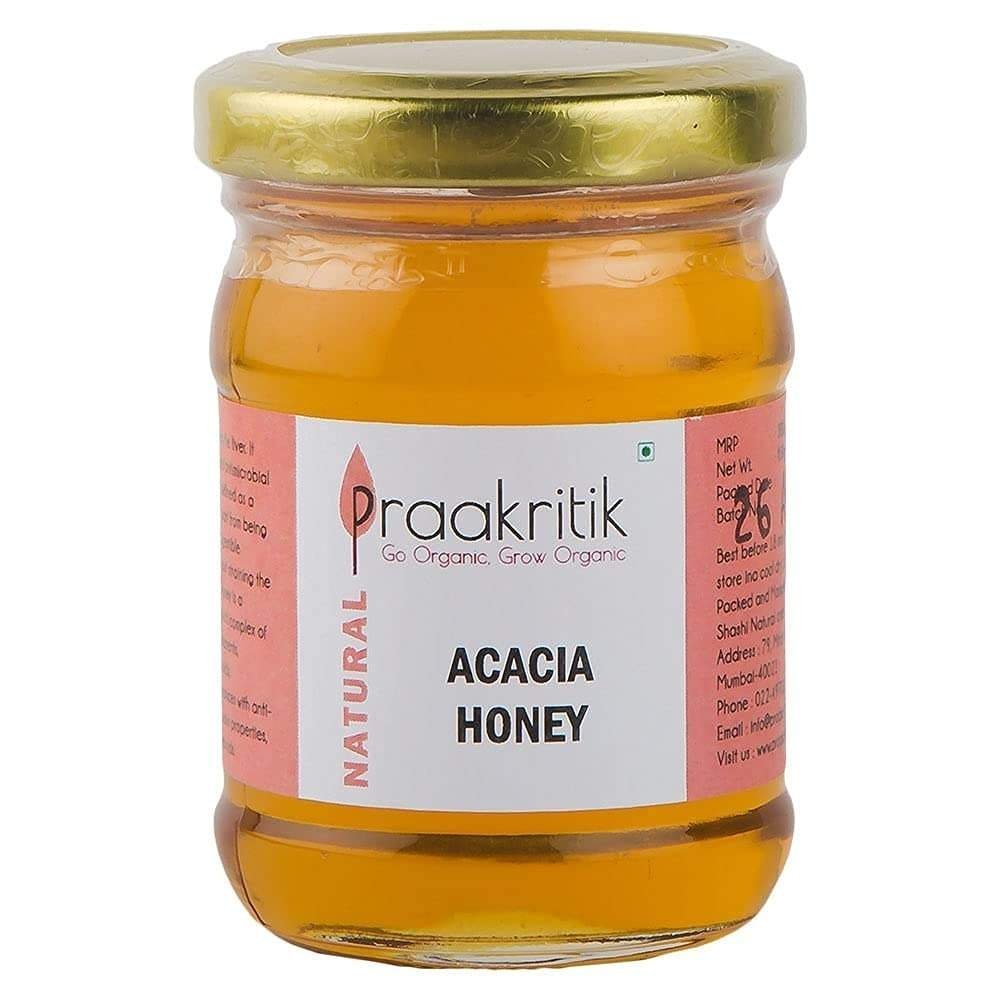 uk61ubo3G8kWS-1.jpg Praakritik Acacia Honey Natural, Organic, Pure Vegetarian, Unprocessed, 150 Grams, Unpasteurised, Honey Small Pack, Pack of 1, Daily Nutrition - Fast UK Delivery - Image 1