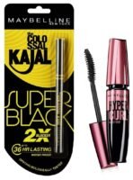 Maybelline New York Colossal Kajal, Super Black, 0.35g And Maybelline New York Hypercurl Mascara Waterproof, Black, 9.2ml - Fast UK Delivery