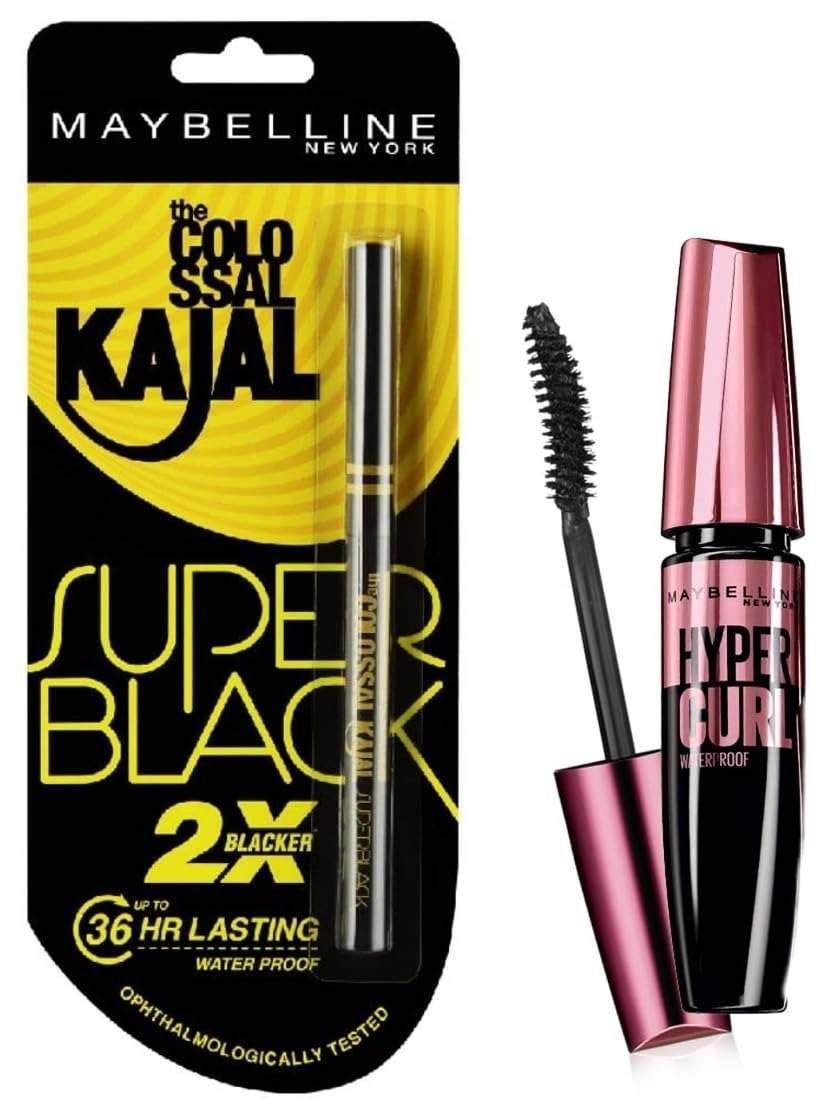 uk61ukZewZ8hL-1.jpg Maybelline New York Colossal Kajal, Super Black, 0.35g And Maybelline New York Hypercurl Mascara Waterproof, Black, 9.2ml - Fast UK Delivery - Image 1