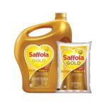 Saffola Gold Refined Cooking oil | Blended of Rice Bran & Sunflower oil | 5 Litre Jar + Free 1 Litre Pouch - Fast UK Delivery