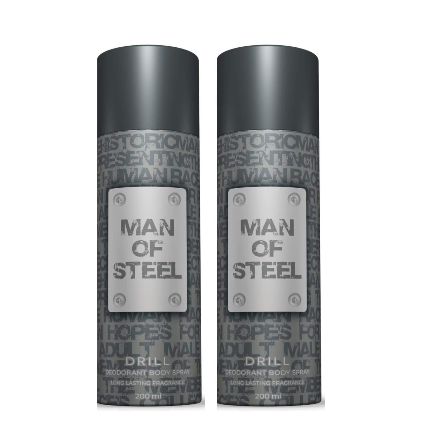 uk61vU6UuOe2L-1-1.jpg DENVER Man Of Steel Drill Deodorant Body Spray - 200ML Each (Pack of 2) - Fast UK Delivery - Image 1