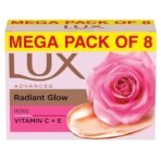 Lux Radiant Glow rose Vitamin C & E For Superior Glow Offer Pack of 8 x 150g - Fast UK Delivery