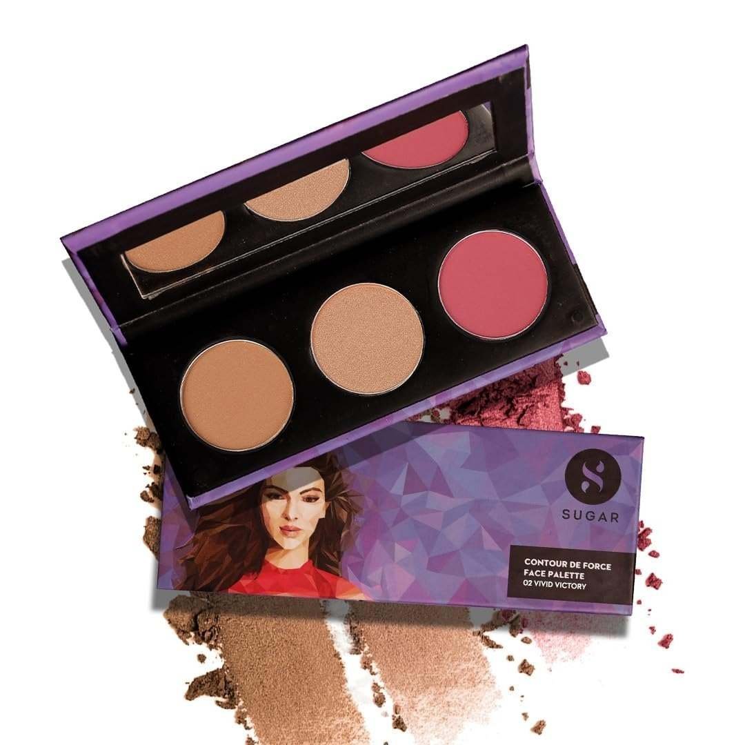 uk61xQ7osXmIL-1.jpg SUGAR Cosmetics Contour De Force Face Palette for Makeup | Includes Matte Bronzer, Highlighter & Blush | Makeup Palette with Built-in Mirror | 12.5gm - 02 Vivid Victory - Fast UK Delivery - Image 1
