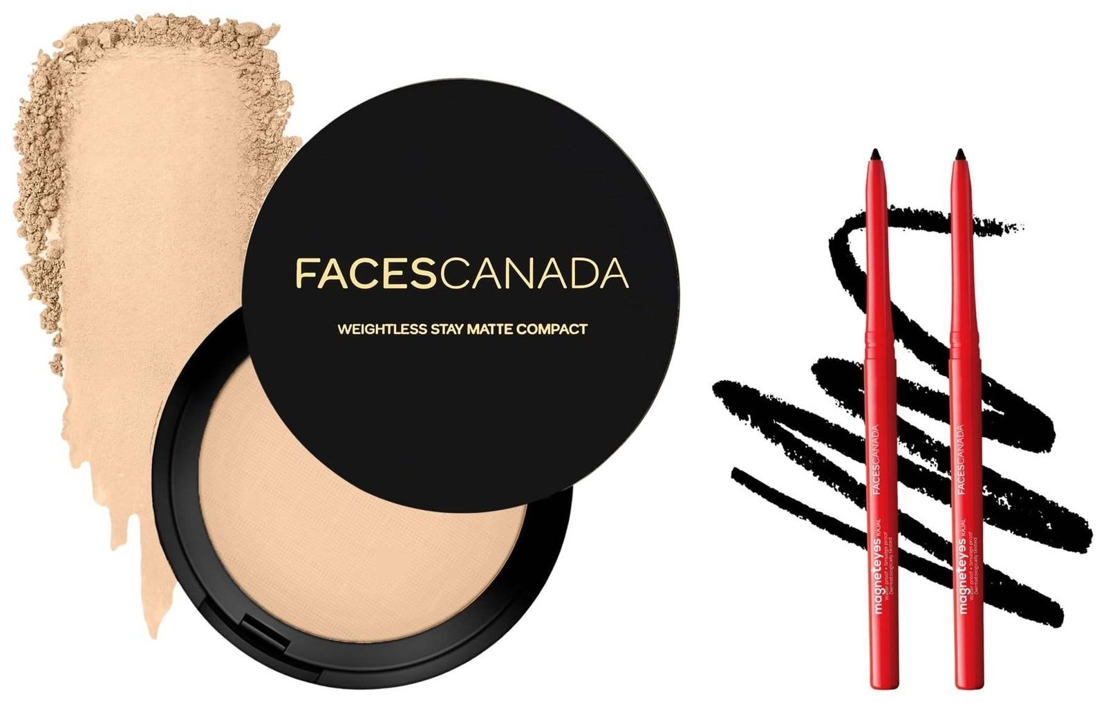 uk61yMrBfeAjL-1.jpg FACESCANADA Weightless Stay Matte Finish Compact Powder - Natural 9 G And Magneteyes Metallic Kajal Pencil - Black, (Pack Of 2), 0.35 gram - Fast UK Delivery - Image 1