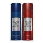 DENVER Man Of Steel Challenge & Pump Deodorant Body Spray - 200ML Each (Pack of 2) - Fast UK Delivery