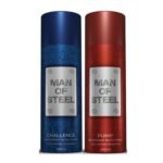 DENVER Man Of Steel Challenge & Pump Deodorant Body Spray - 200ML Each (Pack of 2) - Fast UK Delivery