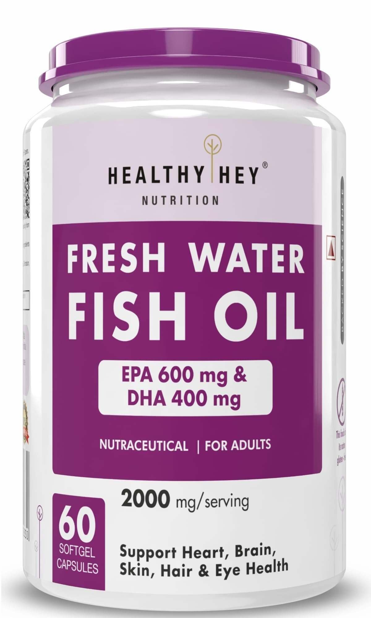 uk61yWG9Puz-L-1-1.jpg HealthyHey Nutrition Fresh Water Fish Oil - 2000 Mg/serving - 60 Softgel Capsules (600 EPA & 400 DHA) - Fast UK Delivery - Image 1