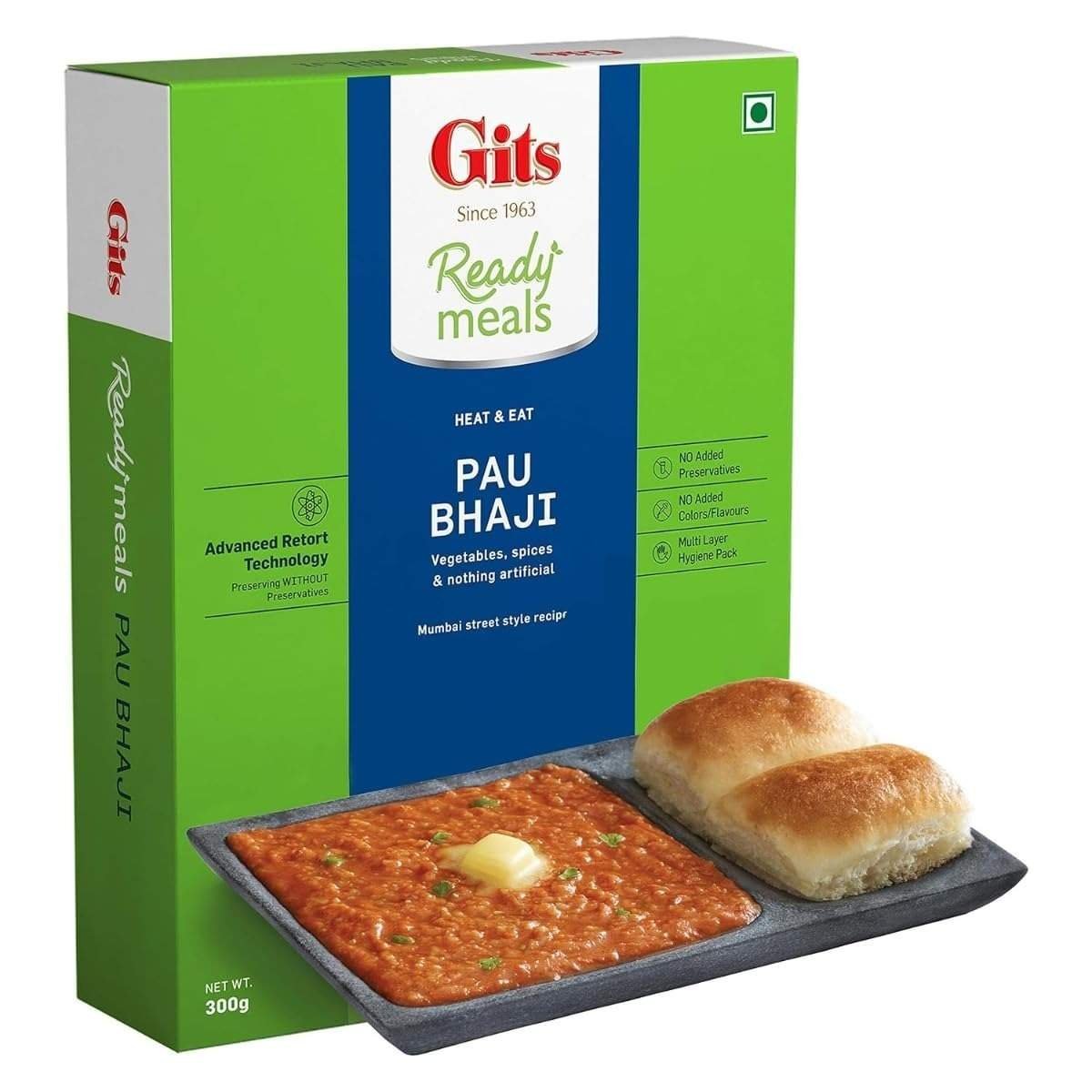 uk61yu-N7FuuL-1.jpg Gits Ready to Eat Pav Bhaji, Pure Veg, Heat and Eat Indian Chaat, Microwaveable, 300g - Fast UK Delivery - Image 1