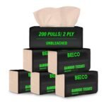 Beco Bamboo Super Soft Facial Tissue 200 Pulls (Pack of 6), 1200 Pulls 2 ply 100% Natural and Ecofriendly - Fast UK Delivery