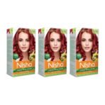 Nisha Cream Hair Color Cherry Red, Permanent Hair Colour for Women Men, No Ammonia, Ultra Soft Deep Shine, 100% Grey Coverage, Cherry Red Hair Colour 120gm Pack of 3 - Fast UK Delivery
