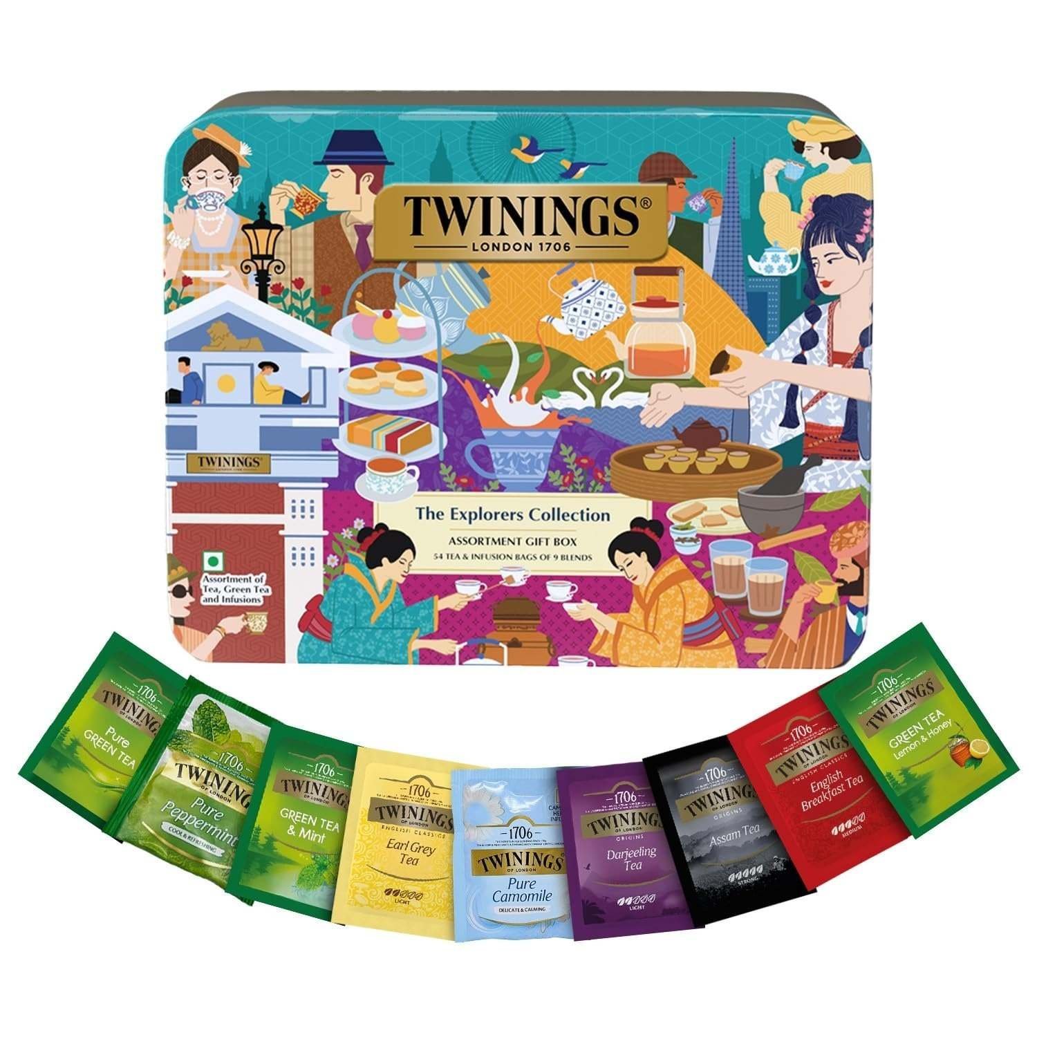 uk71-bcmwfcpL-1.jpg Twinings The Explorers Collection Assortment Tea Gift Set, Teabags 54 Pcs, 9 Tea Flavors Set, Green Tea Bags, English Breakfast Tea Bags, Chamomile Tea & more, Best Tea Gift Pack - Fast UK Delivery - Image 1