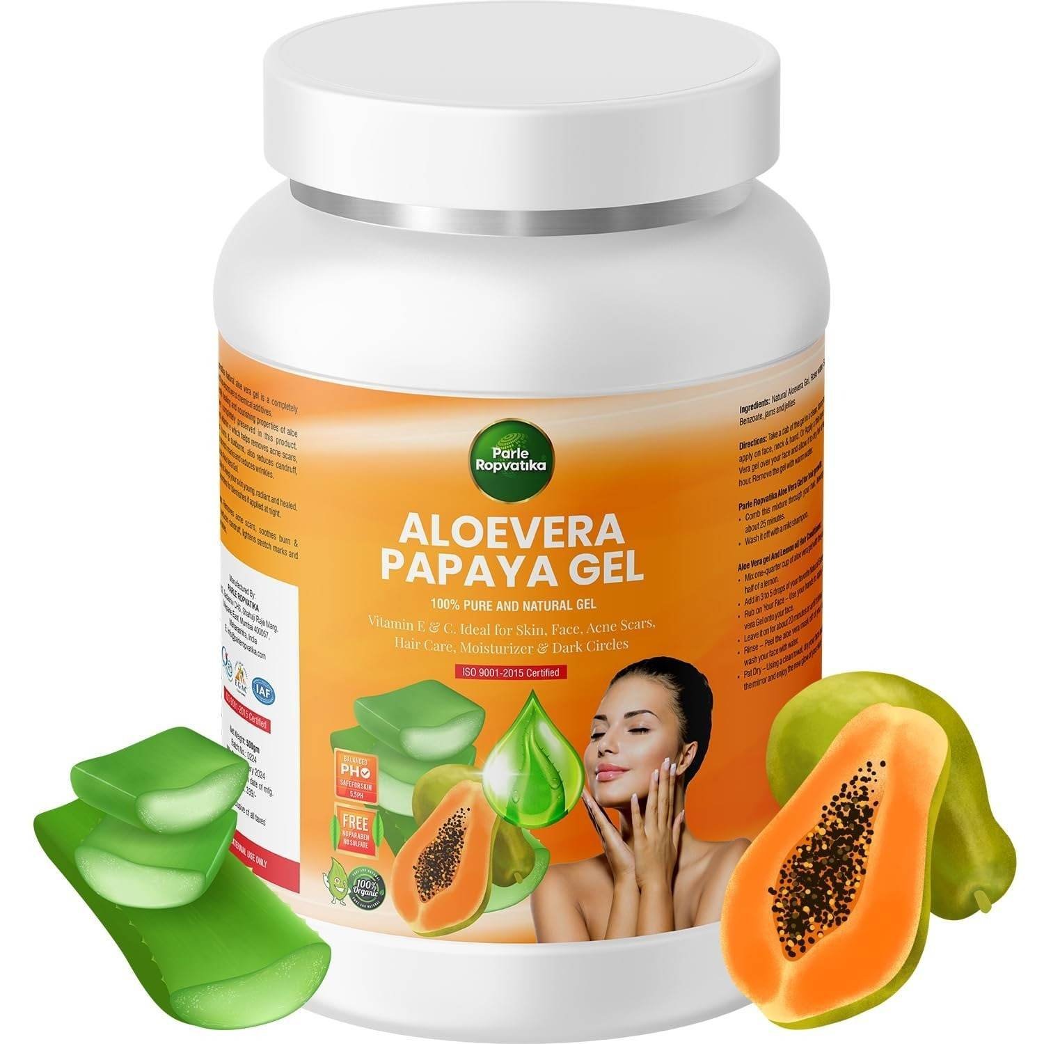 uk71-msiYXA7L-1-1.jpg Parle Ropvatika Aloevera Papaya Gel 500 Gram 100% Pure Natural Aloe vera Gel - Ideal for Skin, Face, Acne Scars, Hair Care, Moisturizer & Dark Circles (Aloevera Papaya 500gm) - Fast UK Delivery - Image 1