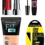 Maybelline New York Date Night Makeup Kit - Fit Me Foundation Tube Natural Beige + Hypercurl Mascara Washable + Colossal Kajal + Creamy Matte Siren In Scarlet, 1 Count - Fast UK Delivery