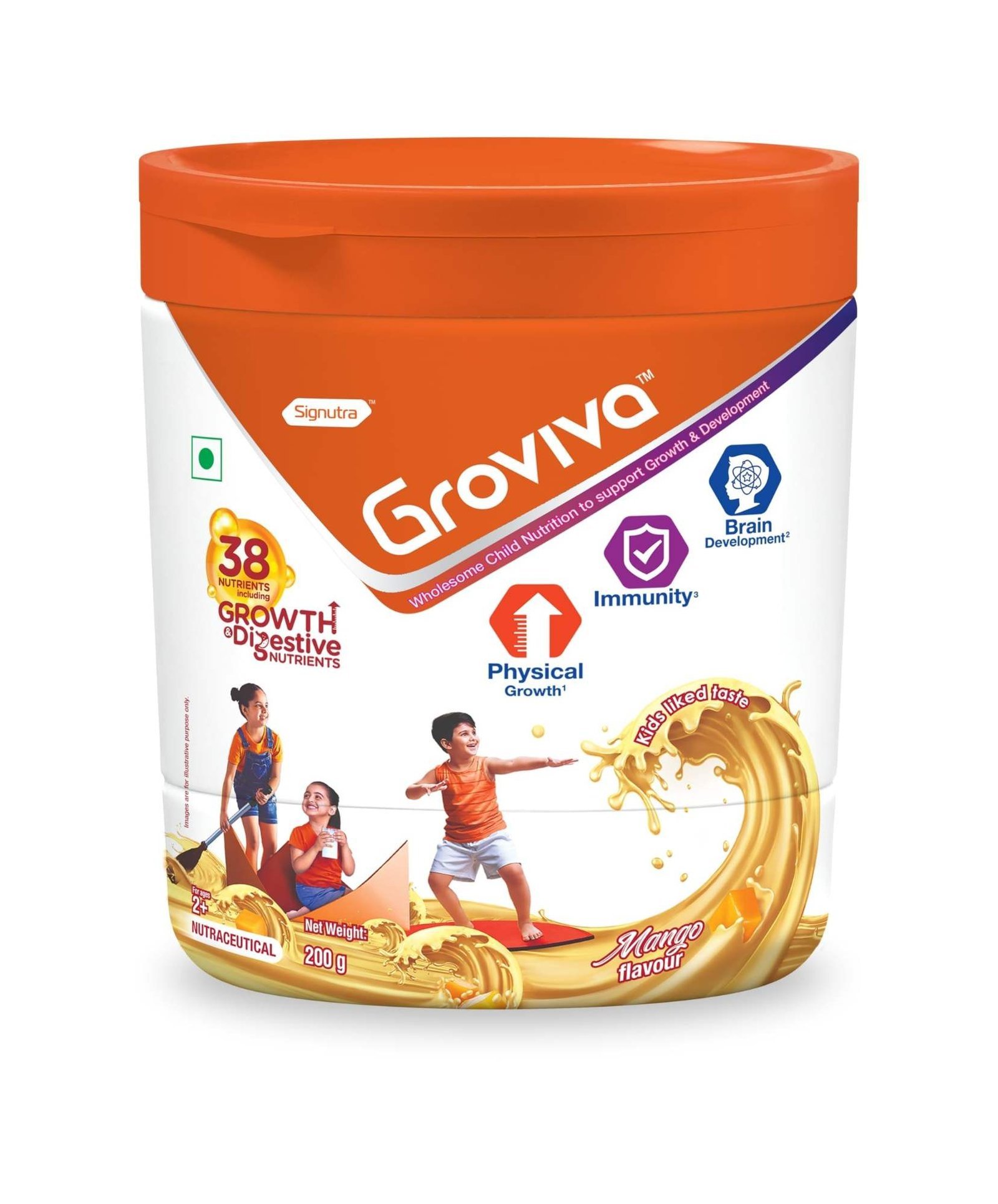 uk710KmHuqRAL-1-1.jpg Groviva Child Nutrition Supplement Jar - 200g (Mango) - Fast UK Delivery - Image 1