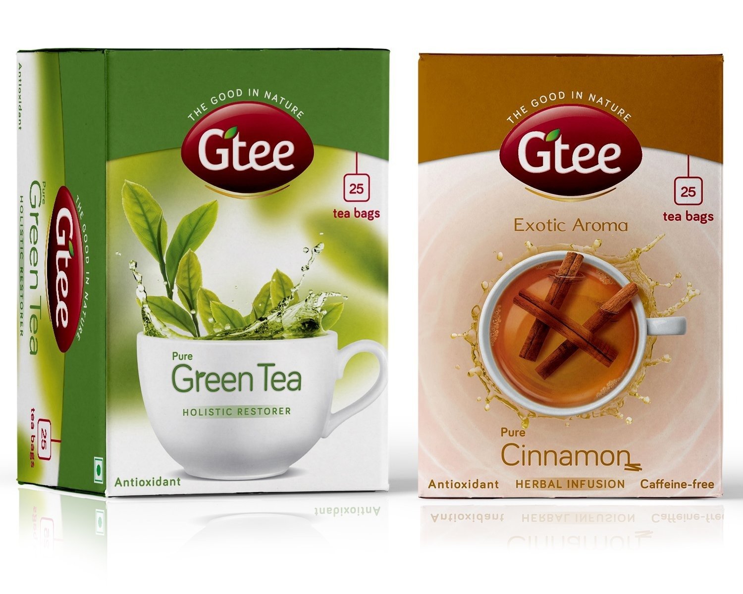 uk710qFyT4UL-1.jpg GTEE Green Tea Bags - Regular & Cinnamon Tea Bags, 25 Tea bags (Pack of 2) - Fast UK Delivery - Image 1
