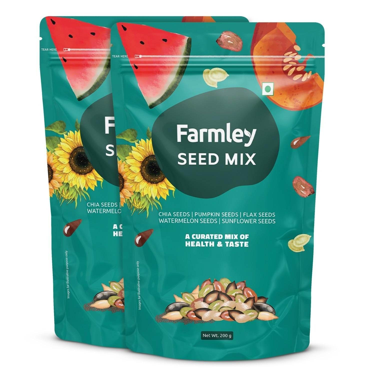 uk712lAXyTa1L-1-1.jpg Farmley Seeds Mix, 160g each Edible Seed I Healthy Diet Snacks | 100% Natural and Roasted Chia + Pumpkin + Flax + Watermelon + Sunflower Seeds Pack of 2 - Fast UK Delivery - Image 1