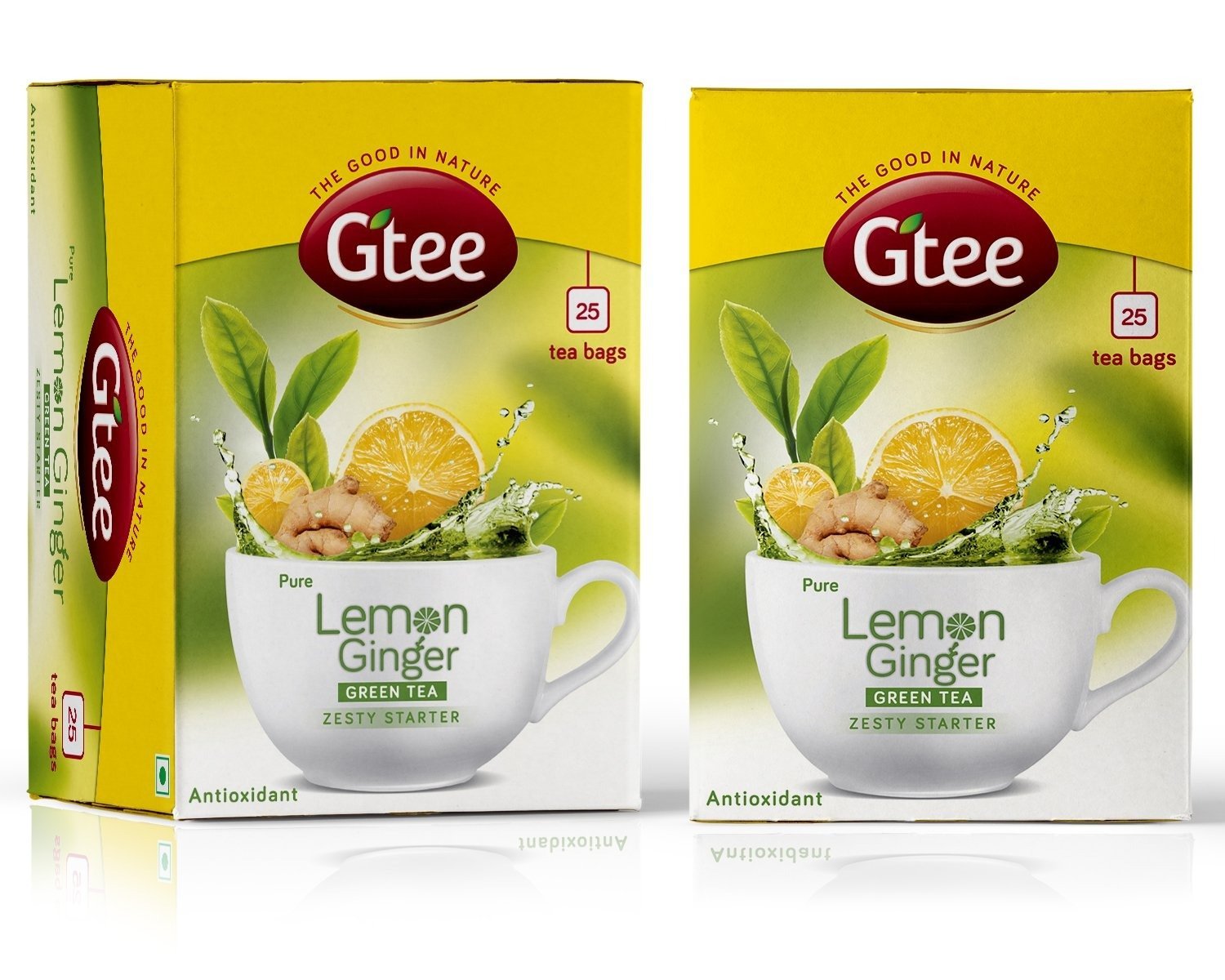 uk712qeCvRENL-1.jpg GTEE Green Tea Bags - Lemon & Ginger, 25 Tea bags (Pack of 2) - Fast UK Delivery - Image 1