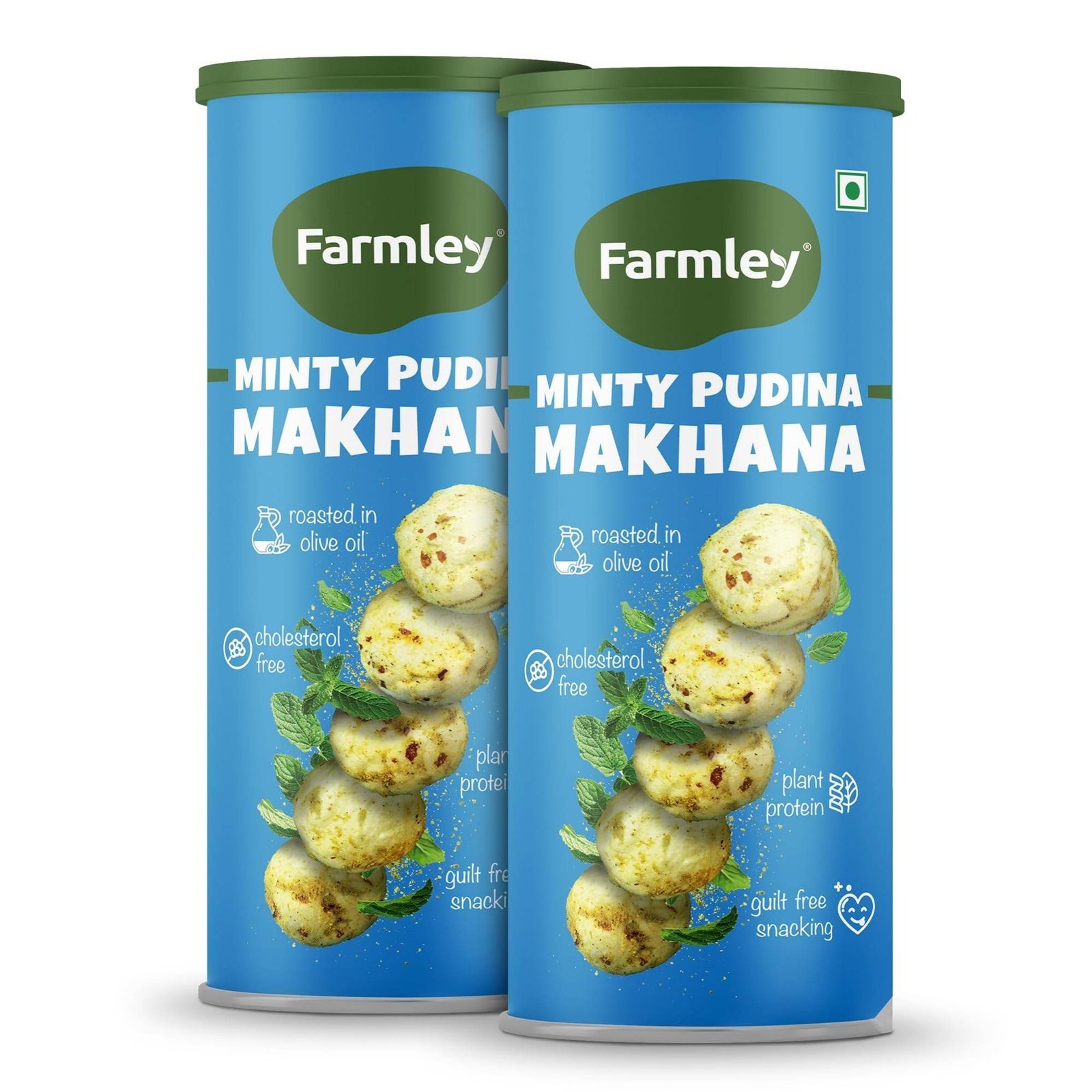 uk713e9Uzt2yL-1-1.jpg Farmley Roasted Makhana, Minty Pudina Flavour | 77g Each | Healthy Snack Roasted in Olive Oil | Guilt-Free & Crunchy Munchies | Pack of 2 - Fast UK Delivery - Image 1