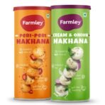 Farmley Roasted Makhana, Peri Peri & Cream & Onion Flavour I 77g Each I Healthy Snack Roasted in Olive Oil | Guilt-Free & Crunchy Munchies | Pack of 2 - Fast UK Delivery