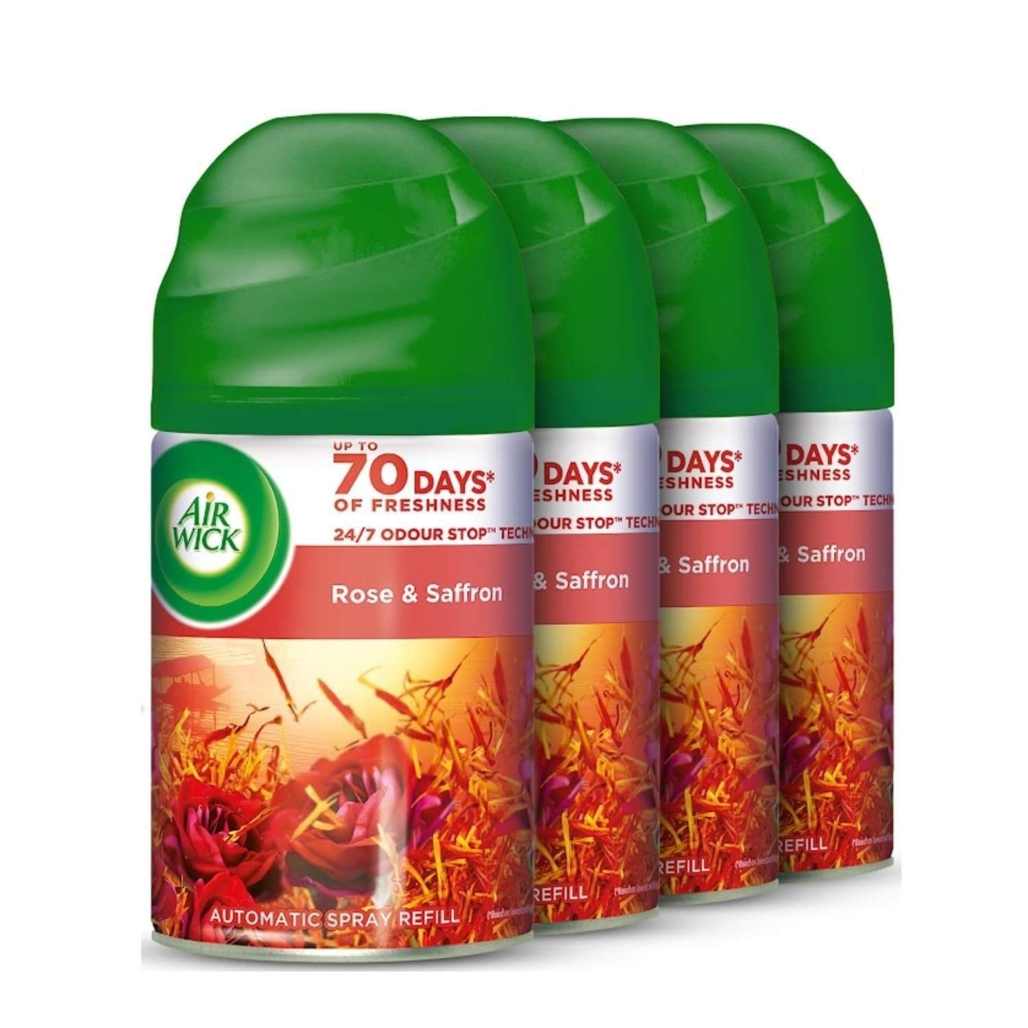 uk713lT2aF2VL-1-1.jpg Air Wick 250 ml - Rose & Saffron, Freshmatic Automatic Air Freshener Refill | 2600 Sprays Guaranteed | Automatic Room Freshener, Bathroom Freshener and Room Spray (Pack of 4) - Fast UK Delivery - Image 1
