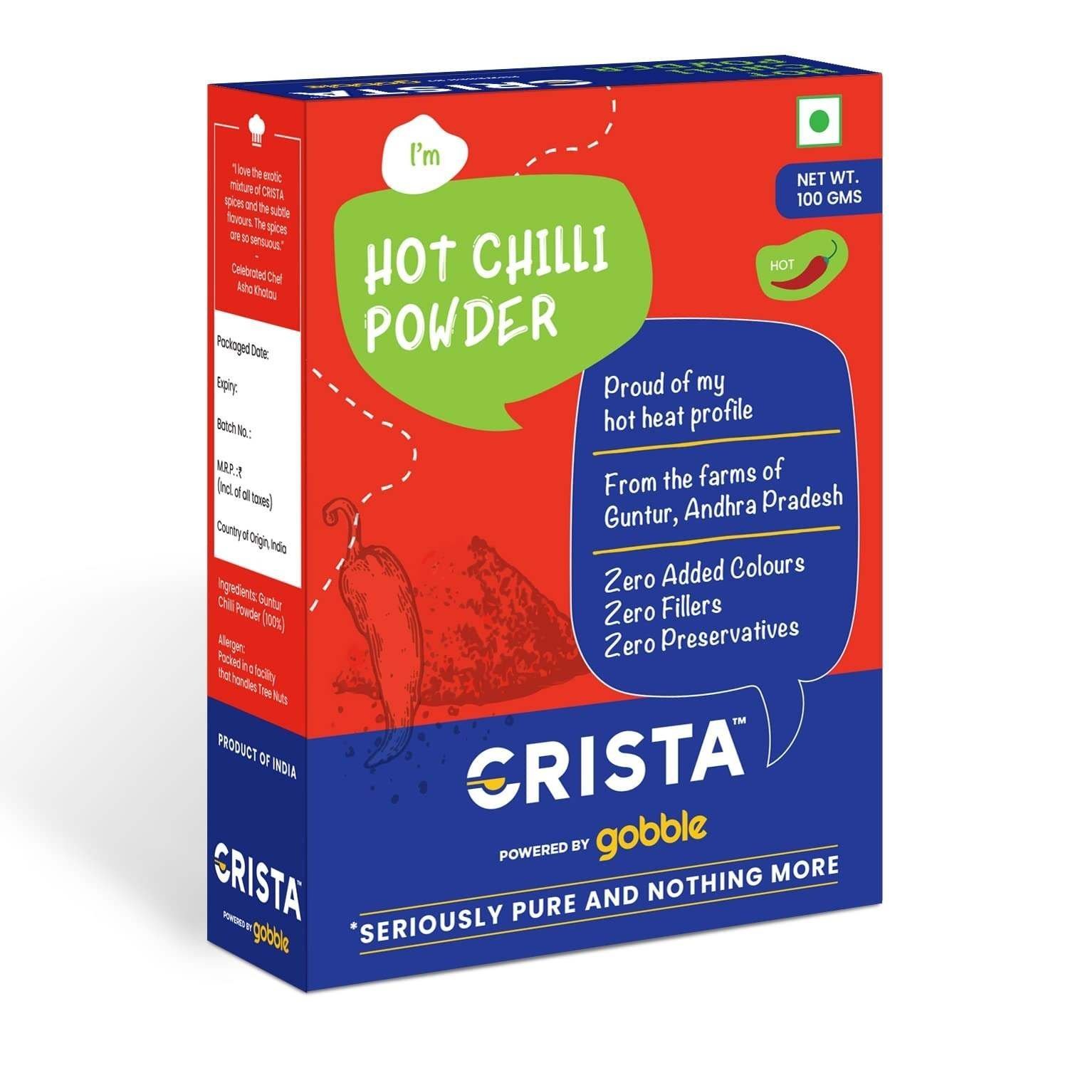 uk714kZGxIAiL-1-1.jpg CRISTA Hot Chilli Powder | Guntur Laal Mirch Powder with Natural Oils | Zero added Colours, Fillers, Additives & Preservatives | Spicy Grade Chilli Powder | 100gms - Image 1