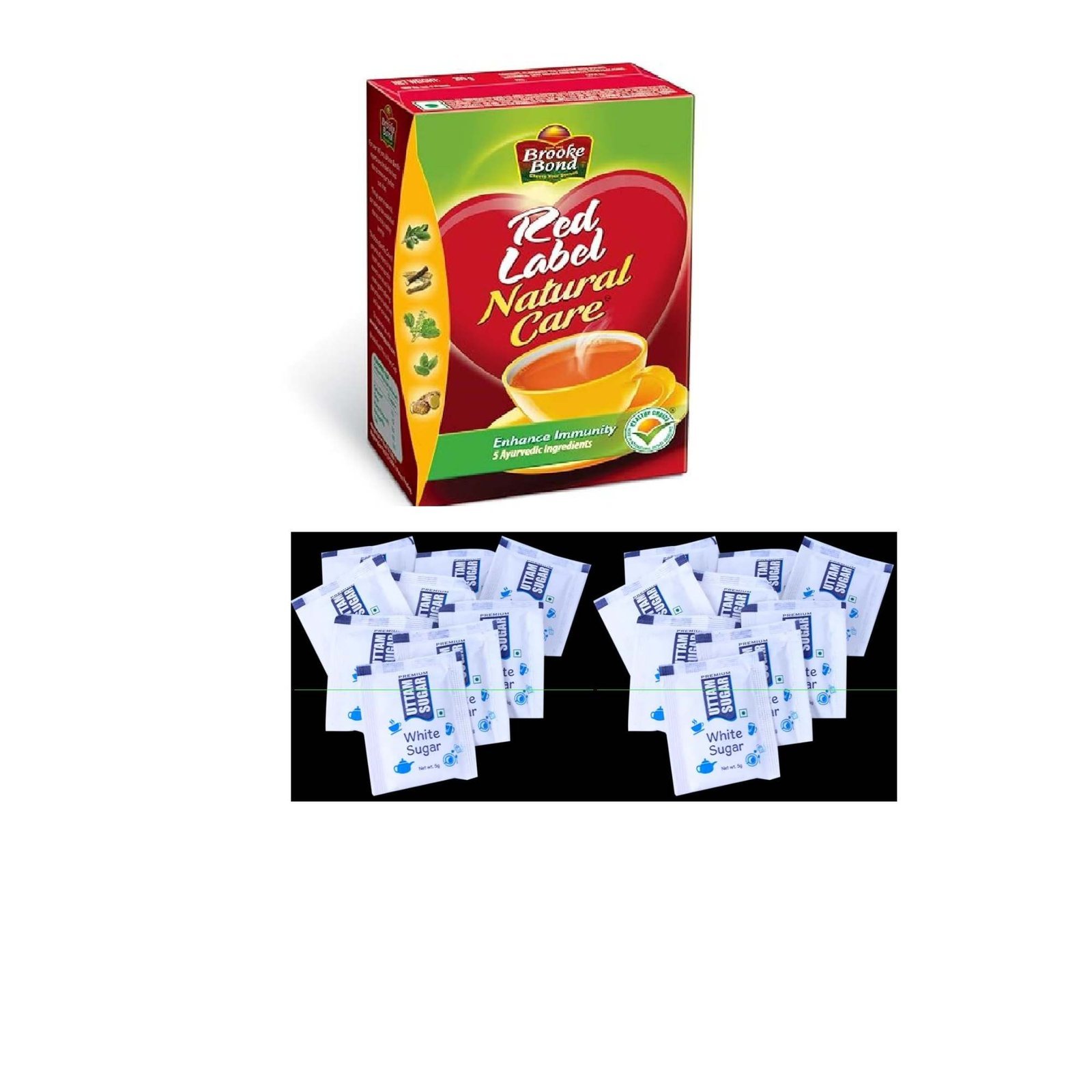 uk714uWT-K8cL-1.jpg Brooke Bond Red Label Natural Care Tea, with 5 Ayurvedic Ingredients, 250 g + Premiuim Sugar 72 Sachets - Fast UK Delivery - Image 1