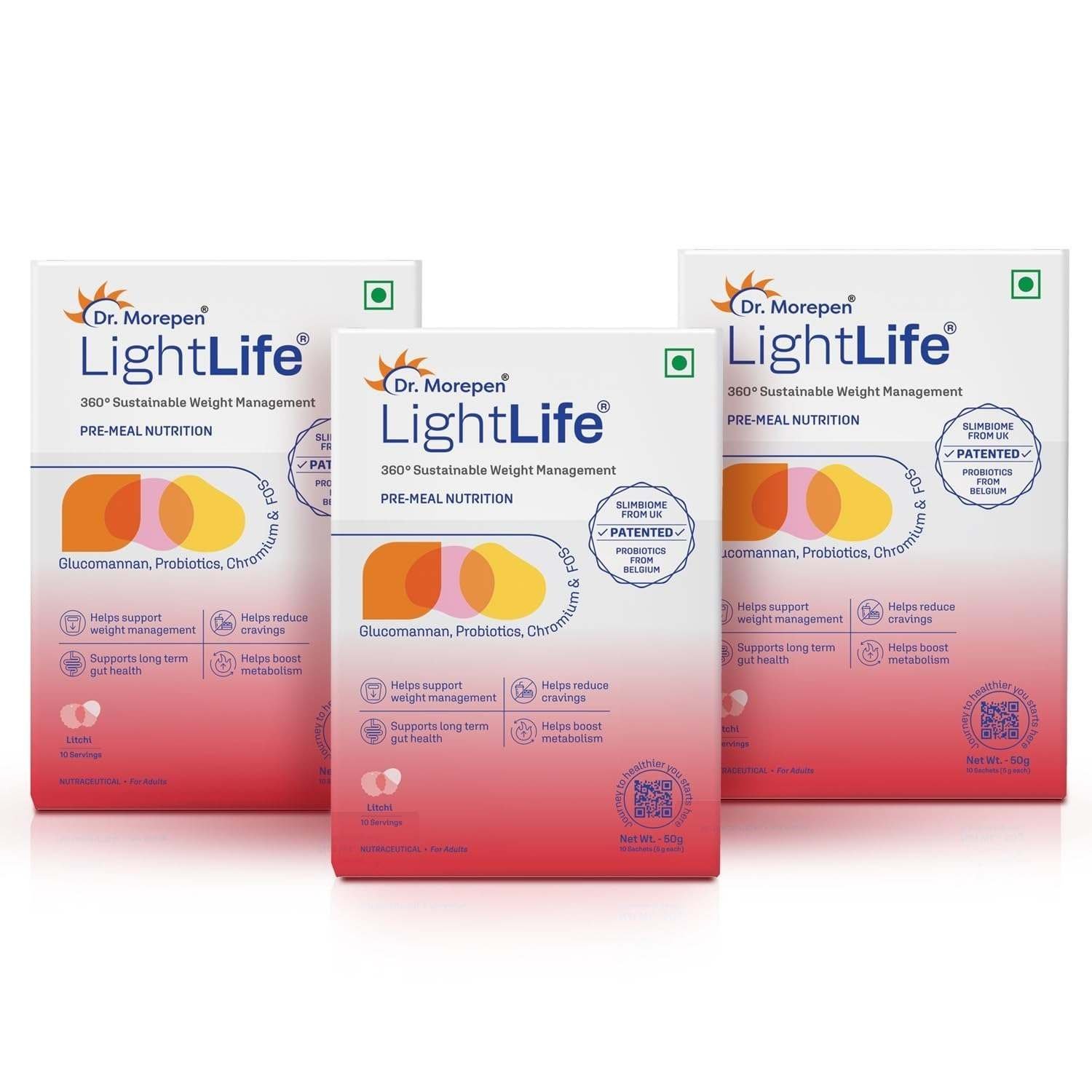 uk714vqLOcb0L-1-1.jpg Dr. Morepen LightLife Pre-Meal Nutrition Mix | Controls Appetite & Reduces Cravings | For Men & Women | 30 Sachets | Flavor-Litchi - Fast UK Delivery - Image 1