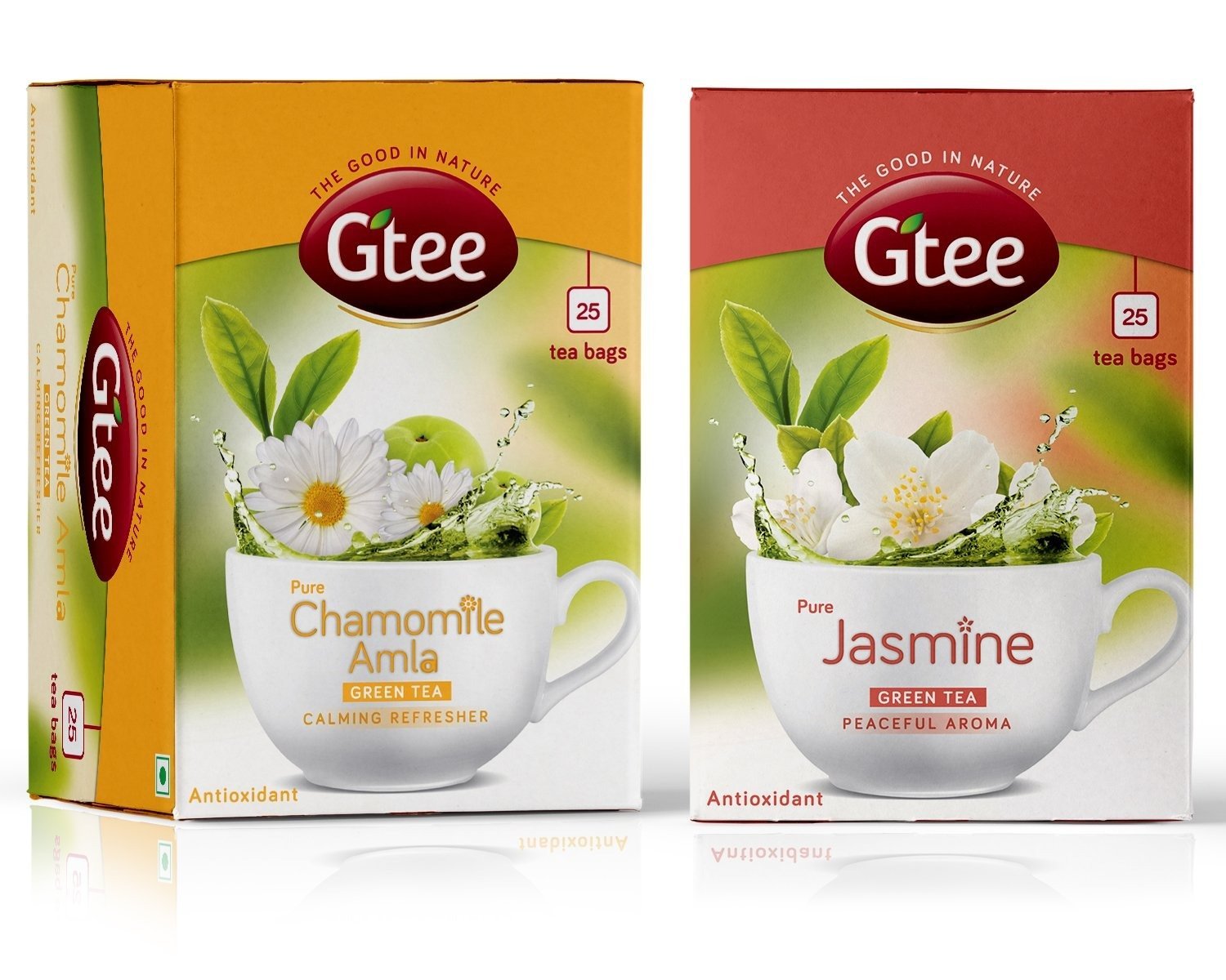 uk714wrZBOV2L-1.jpg GTEE Green Tea Bags - Chamomile & Green Tea Bags - Jasmine, 25 Tea bags (Pack of 2) - Fast UK Delivery - Image 1