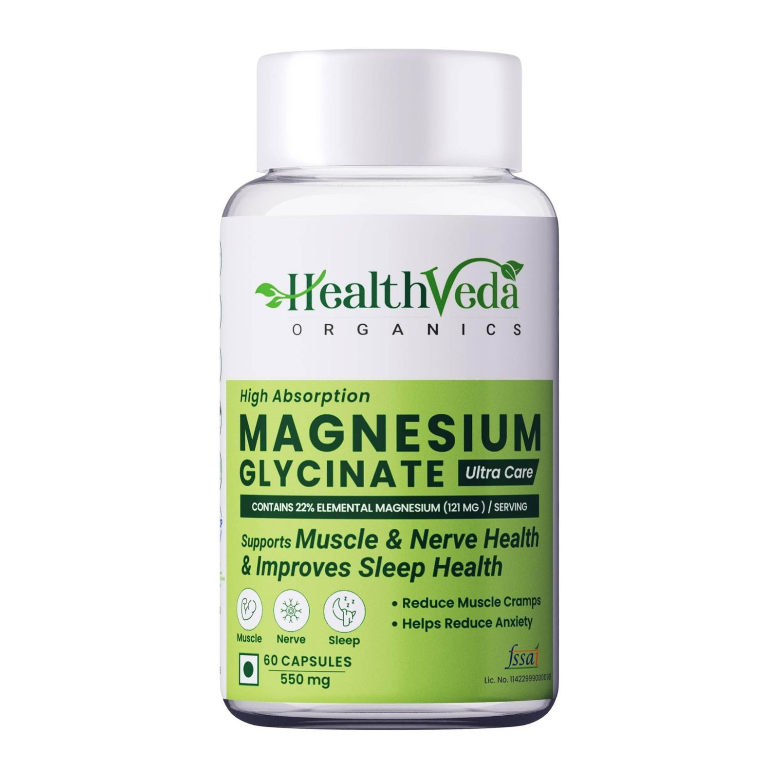 uk715dDy9SWL-1.jpg HEALTH VEDA ORGANICS PRIVATE LIMITED High Absorption Magnesium Glycinate, 550mg | 60 Veg Capsules | Supports Nerve & Muscle Health | Improves Sleep Quality | For Both Men & Women - Fast UK Delivery - Image 1