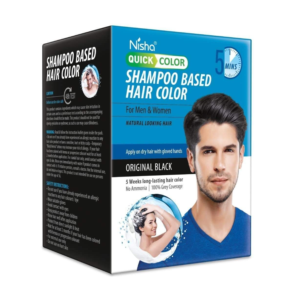 uk715nh9aOFmL-1.jpg Nisha Quick 5 Minutes Hair Color Shampoo Black, 5 Weeks Long Lasting Shampoo Hair Colour for Women and Men (200ml - Original Black) - Fast UK Delivery - Image 1