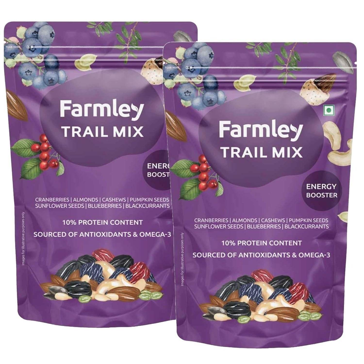 uk717XAfmajtL-1-1.jpg Farmley Trail Mix,160g,each | 7 Superfood in 1 Mixes | Dry Fruits Contains Almonds, Cashews, Blueberries, Blackcurrant, Pumpkin & Sunflower Seeds Pack of 2 - Fast UK Delivery - Image 1