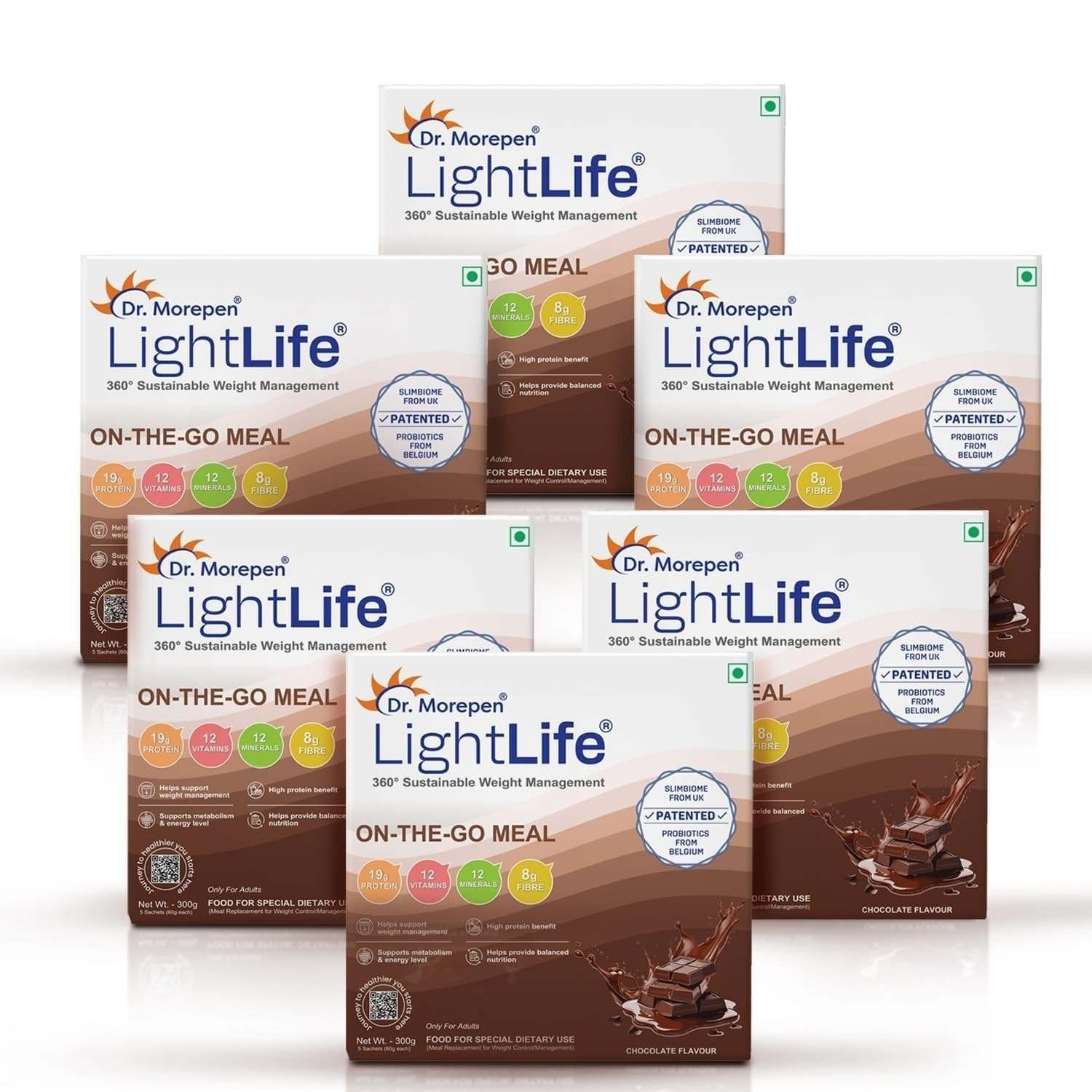 uk717ZYvUChpL-1-1.jpg Dr. Morepen LightLife On-The-Go Meal | 19g Protein | 8g Fibre | 24 Vitamins & Minerals | Sustainable Weight Management Support for Men & Women | 30 Sachets - Fast UK Delivery - Image 1