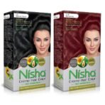 Nisha Cream Hair Color (60gm + 60ml + 18ml Conditioner for Each) Combo Pack of Natural Black & Burgundy Fast Shipping to USA & Canada